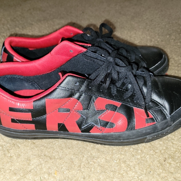 Men's Converse One Star Leather Black/Red - Picture 2 of 6